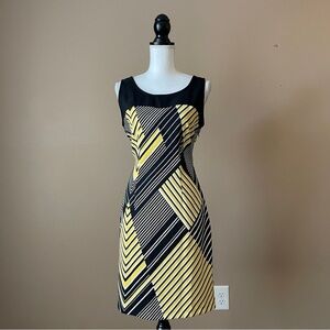 STITCH BTWEEN | Yellow Geometric Print Sleeveless Sheath Dress Sz S
